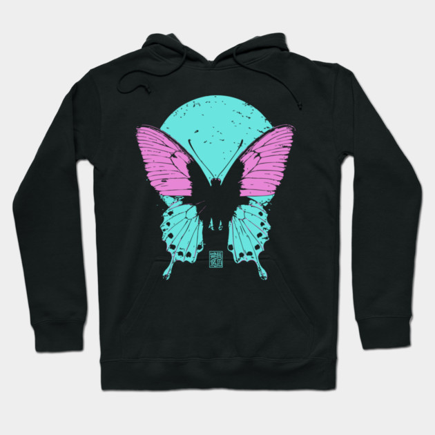 Beautiful Butterfly Japanese Art | Pink & Blue Wings Ukiyo-e Style Hoodie by TuncGK