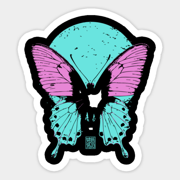 Beautiful Butterfly Japanese Art | Pink & Blue Wings Ukiyo-e Style Magnet by TuncGK