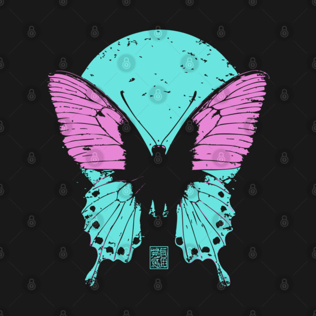 Beautiful Butterfly Japanese Art | Pink & Blue Wings Ukiyo-e Style by TuncGK