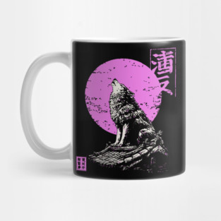 Howling Wolf Japanese Art | Pink Moon Ukiyo-e Style Mug