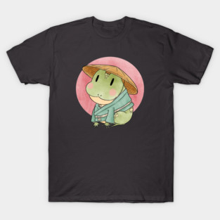 Cute Japanese Frog Wearing a Straw Hat Illustration T-Shirt