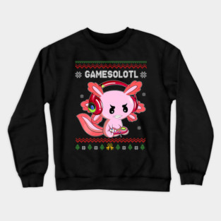 Game Gamesolotl Gamer Axolotl Playing Video Games Ugly Christmas 153 Crewneck Sweatshirt
