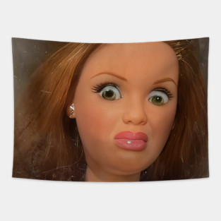 Funny Doll face Meme Tapestry