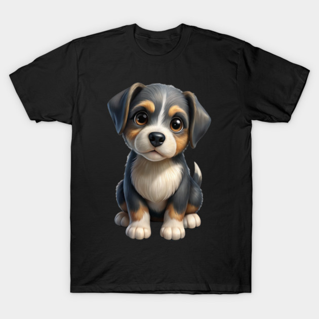Adorable Cute Puppy Dog Illustration - Kawaii Tricolor Pup T-Shirt Design T-Shirt by IamActiveDog