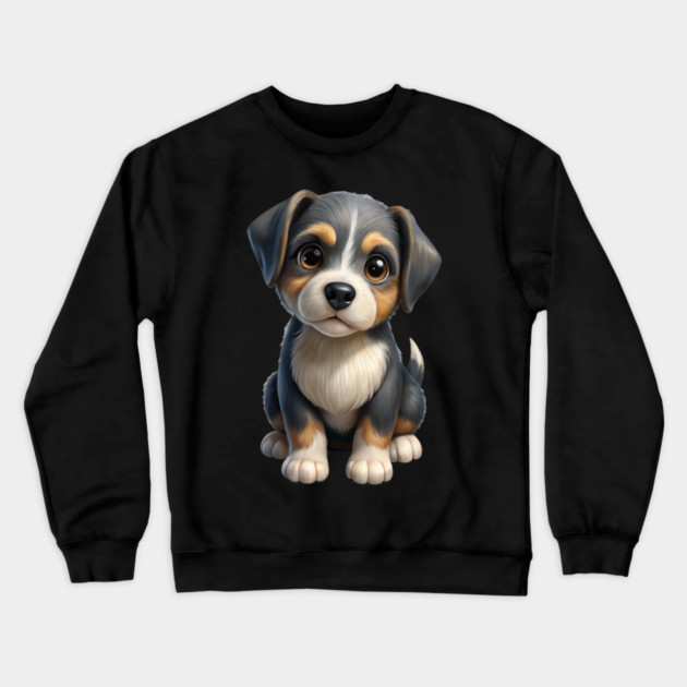 Adorable Cute Puppy Dog Illustration - Kawaii Tricolor Pup T-Shirt Design Crewneck Sweatshirt by IamActiveDog