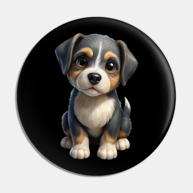 Adorable Cute Puppy Dog Illustration - Kawaii Tricolor Pup T-Shirt Design Pin by IamActiveDog