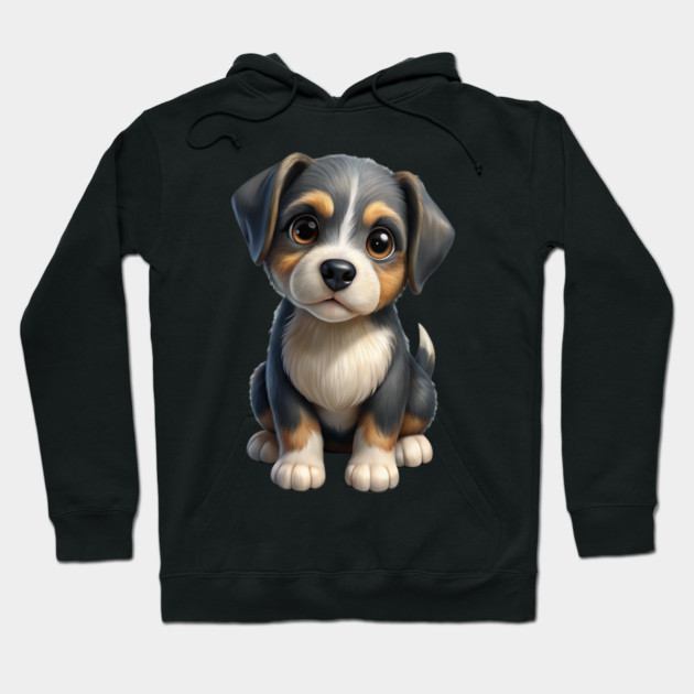 Adorable Cute Puppy Dog Illustration - Kawaii Tricolor Pup T-Shirt Design Hoodie by IamActiveDog