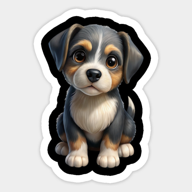 Adorable Cute Puppy Dog Illustration - Kawaii Tricolor Pup T-Shirt Design Sticker by IamActiveDog