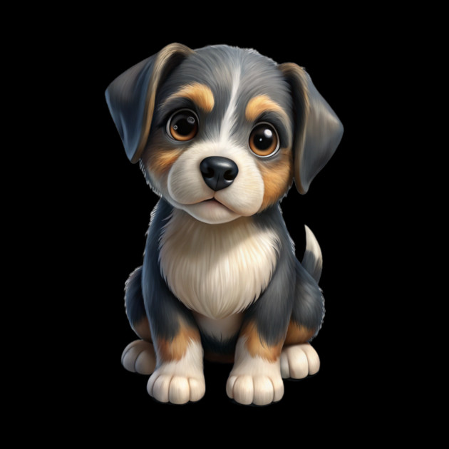 Adorable Cute Puppy Dog Illustration - Kawaii Tricolor Pup T-Shirt Design by IamActiveDog