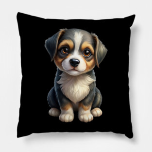 Cute Border Collie Puppy Cartoon Illustration Pillow