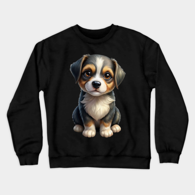 Cute Border Collie Puppy Cartoon Illustration Crewneck Sweatshirt by IamActiveDog