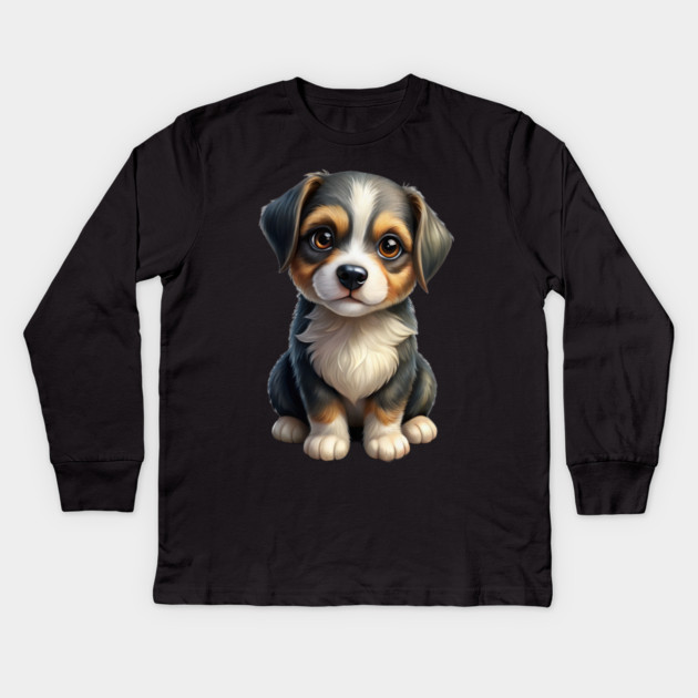 Cute Border Collie Puppy Cartoon Illustration Kids Long Sleeve T-Shirt by IamActiveDog