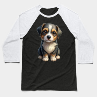 Cute Border Collie Puppy Cartoon Illustration Baseball T-Shirt