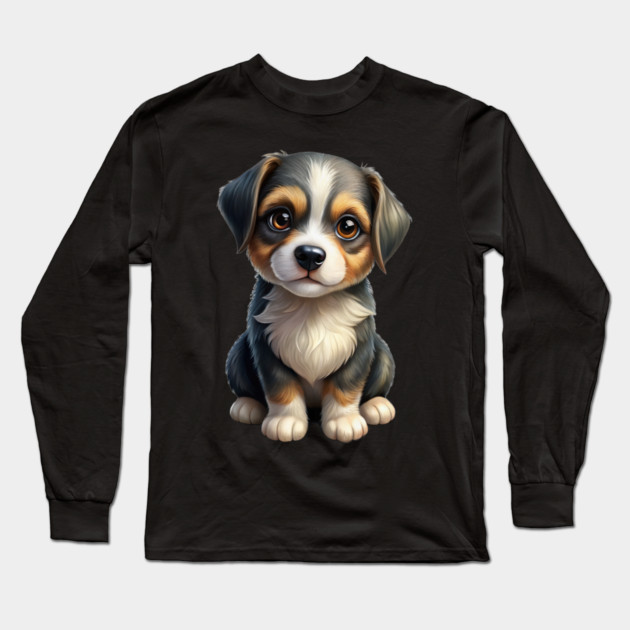 Cute Border Collie Puppy Cartoon Illustration Long Sleeve T-Shirt by IamActiveDog