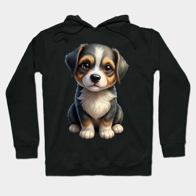 Cute Border Collie Puppy Cartoon Illustration Hoodie by IamActiveDog