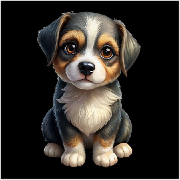 Cute Border Collie Puppy Cartoon Illustration Wall Art by IamActiveDog