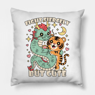 Cute Kawaii Dragon Hugging Tiger , Fight Fiercely But Cute Pillow