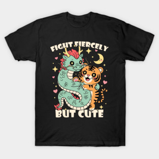 Cute Kawaii Dragon Hugging Tiger , Fight Fiercely But Cute T-Shirt