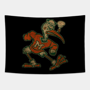 Vintage Miami Hurricanes Ibis Mascot Throwback Vibe Tapestry