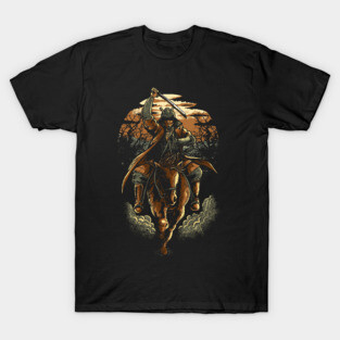 Samurai Warrior Katana Riding Horse Forest Sunset Vintage T-Shirt