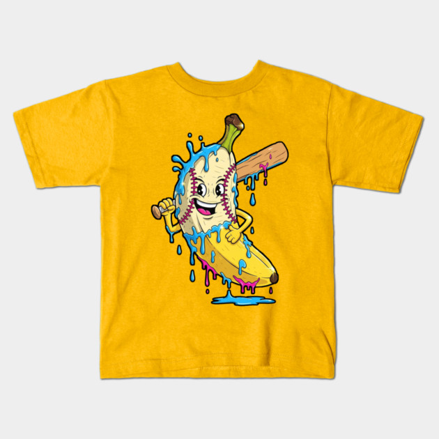 Happy Banana Baseball Dripping Graphic Kids T-Shirt by PexilToPrint