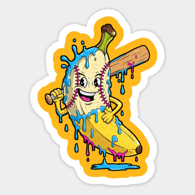 Happy Banana Baseball Dripping Graphic Magnet by PexilToPrint