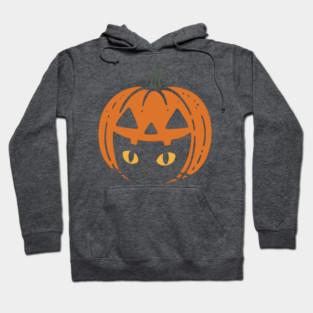 Halloween Pumpkin Face on Black Cat Hoodie