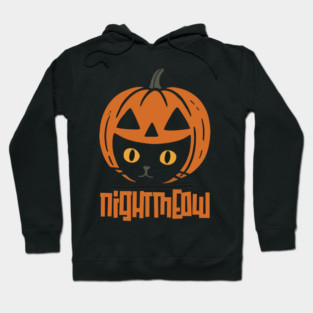 Nightmeow - Halloween Pumpkin Face on Black Cat Hoodie