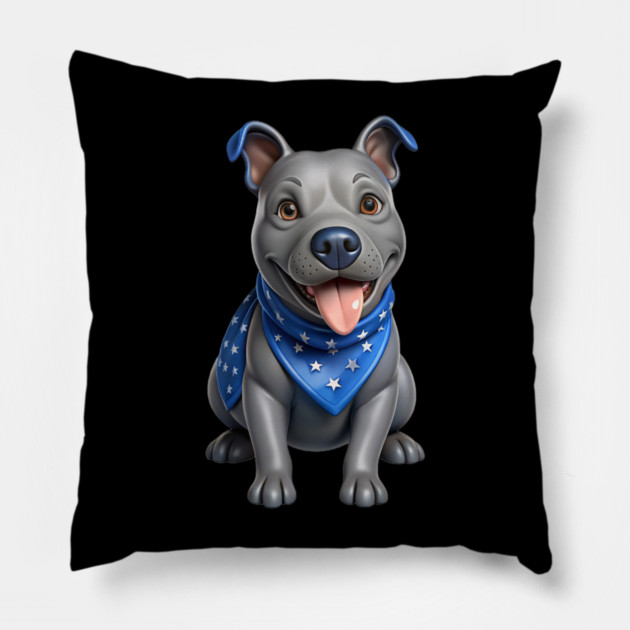 Realistic Pitbull Dog with Blue Bandana – Cute Dog Illustration for Pet Lovers Pillow by IamActiveDog