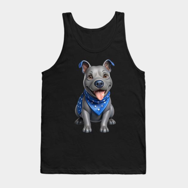 Realistic Pitbull Dog with Blue Bandana – Cute Dog Illustration for Pet Lovers Tank Top by IamActiveDog
