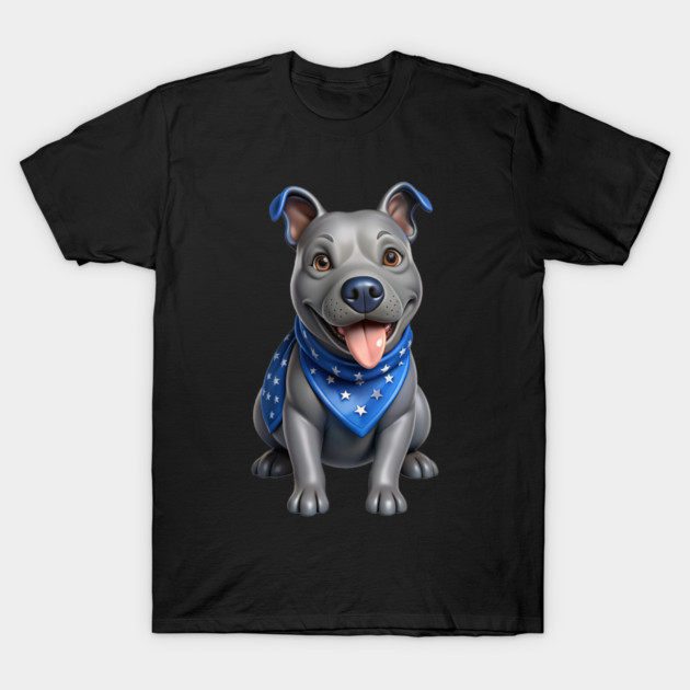 Realistic Pitbull Dog with Blue Bandana – Cute Dog Illustration for Pet Lovers T-Shirt by IamActiveDog