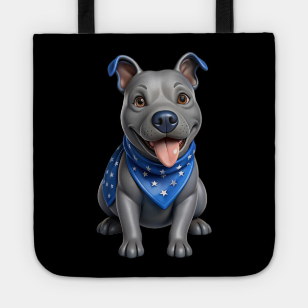 Realistic Pitbull Dog with Blue Bandana – Cute Dog Illustration for Pet Lovers Tote by IamActiveDog