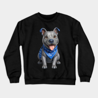 Realistic Pitbull Dog with Blue Bandana – Cute Dog Illustration for Pet Lovers Crewneck Sweatshirt