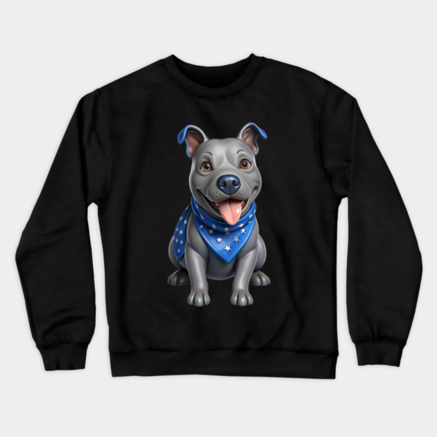 Realistic Pitbull Dog with Blue Bandana – Cute Dog Illustration for Pet Lovers Crewneck Sweatshirt by IamActiveDog