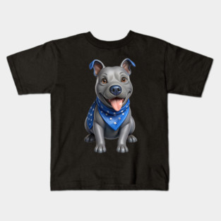 Realistic Pitbull Dog with Blue Bandana – Cute Dog Illustration for Pet Lovers Kids T-Shirt