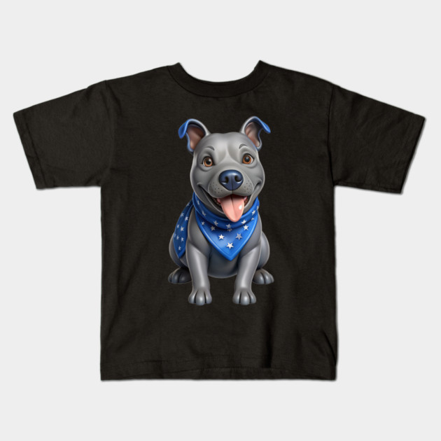 Realistic Pitbull Dog with Blue Bandana – Cute Dog Illustration for Pet Lovers Kids T-Shirt by IamActiveDog