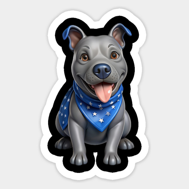 Realistic Pitbull Dog with Blue Bandana – Cute Dog Illustration for Pet Lovers Sticker by IamActiveDog