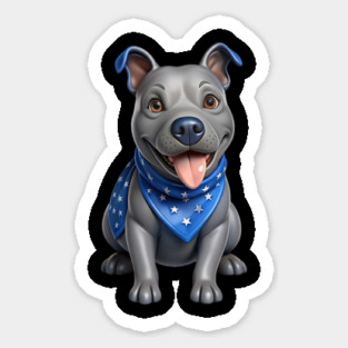 Realistic Pitbull Dog with Blue Bandana – Cute Dog Illustration for Pet Lovers Magnet