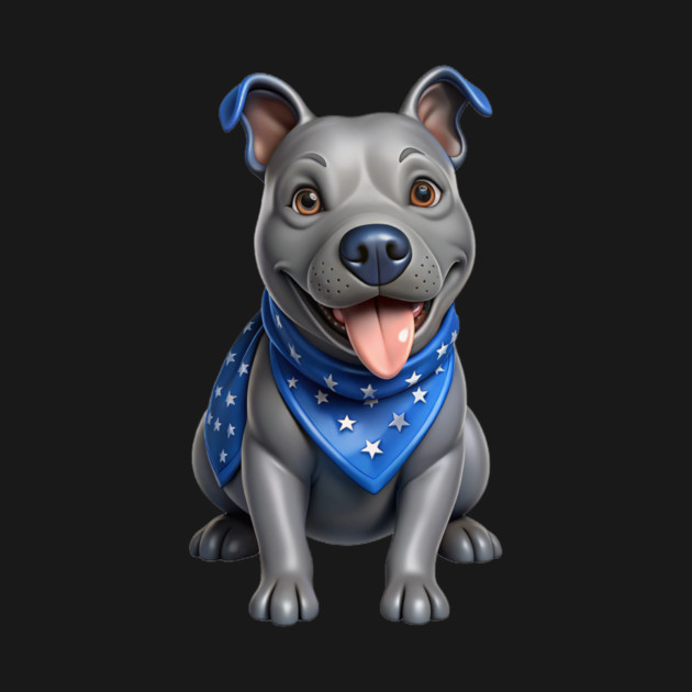 Realistic Pitbull Dog with Blue Bandana – Cute Dog Illustration for Pet Lovers by IamActiveDog