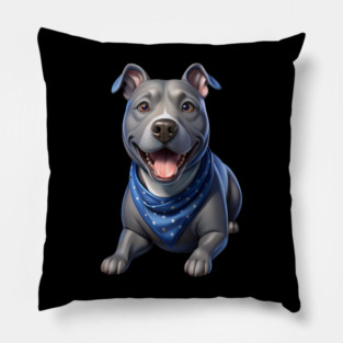 Cute Realistic Pitbull with Blue Bandana – Dog Lover Gift & Pet Art Design Pillow