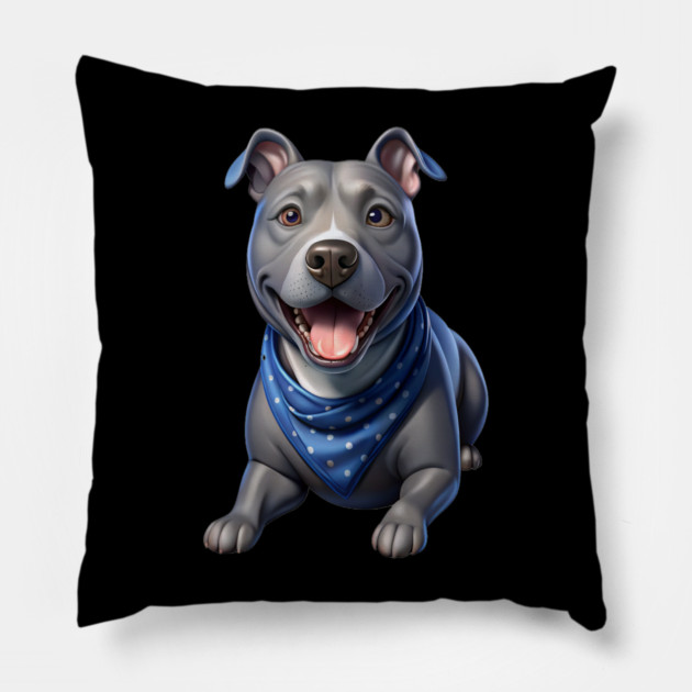 Cute Realistic Pitbull with Blue Bandana – Dog Lover Gift & Pet Art Design Pillow by IamActiveDog