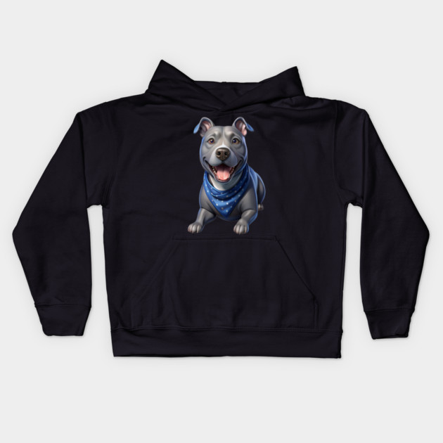 Cute Realistic Pitbull with Blue Bandana – Dog Lover Gift & Pet Art Design Kids Hoodie by IamActiveDog