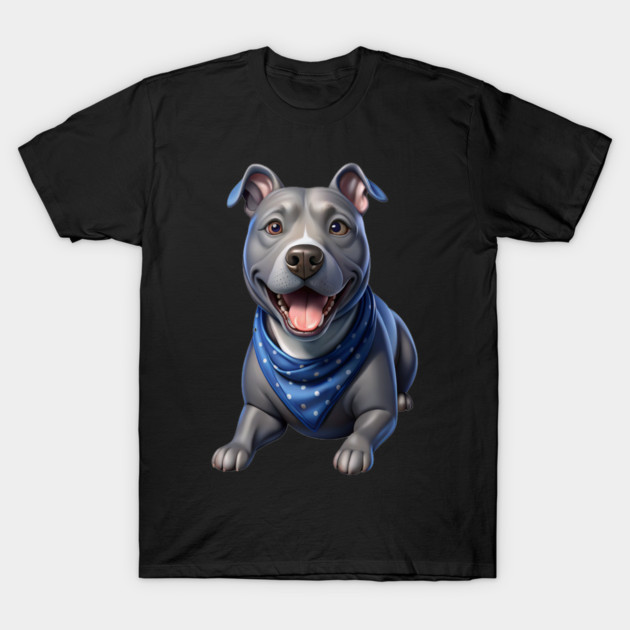 Cute Realistic Pitbull with Blue Bandana – Dog Lover Gift & Pet Art Design T-Shirt by IamActiveDog