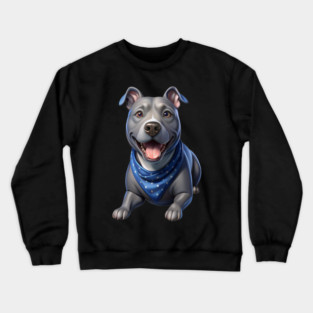 Cute Realistic Pitbull with Blue Bandana – Dog Lover Gift & Pet Art Design Crewneck Sweatshirt