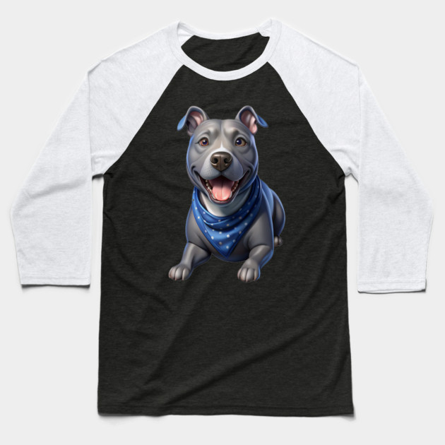Cute Realistic Pitbull with Blue Bandana – Dog Lover Gift & Pet Art Design Baseball T-Shirt by IamActiveDog