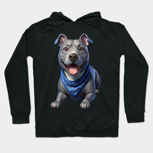 Cute Realistic Pitbull with Blue Bandana – Dog Lover Gift & Pet Art Design Hoodie by IamActiveDog
