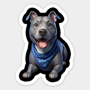 Cute Realistic Pitbull with Blue Bandana – Dog Lover Gift & Pet Art Design Sticker