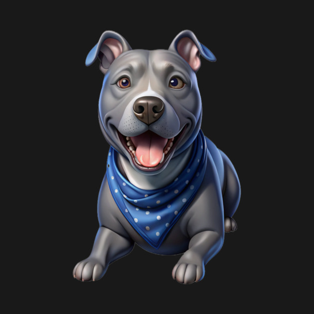 Cute Realistic Pitbull with Blue Bandana – Dog Lover Gift & Pet Art Design by IamActiveDog