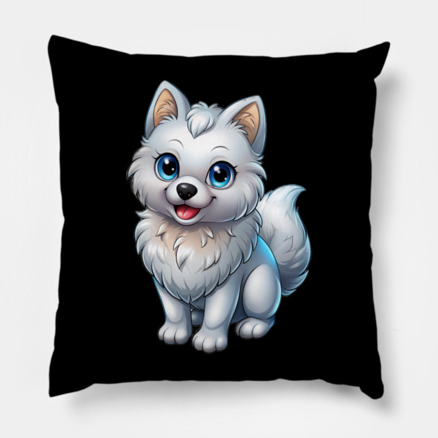 Happy Pomeranian Puppy Cartoon Illustration Pillow by IamActiveDog