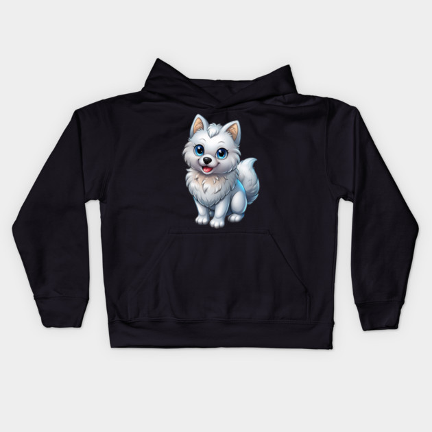 Happy Pomeranian Puppy Cartoon Illustration Kids Hoodie by IamActiveDog
